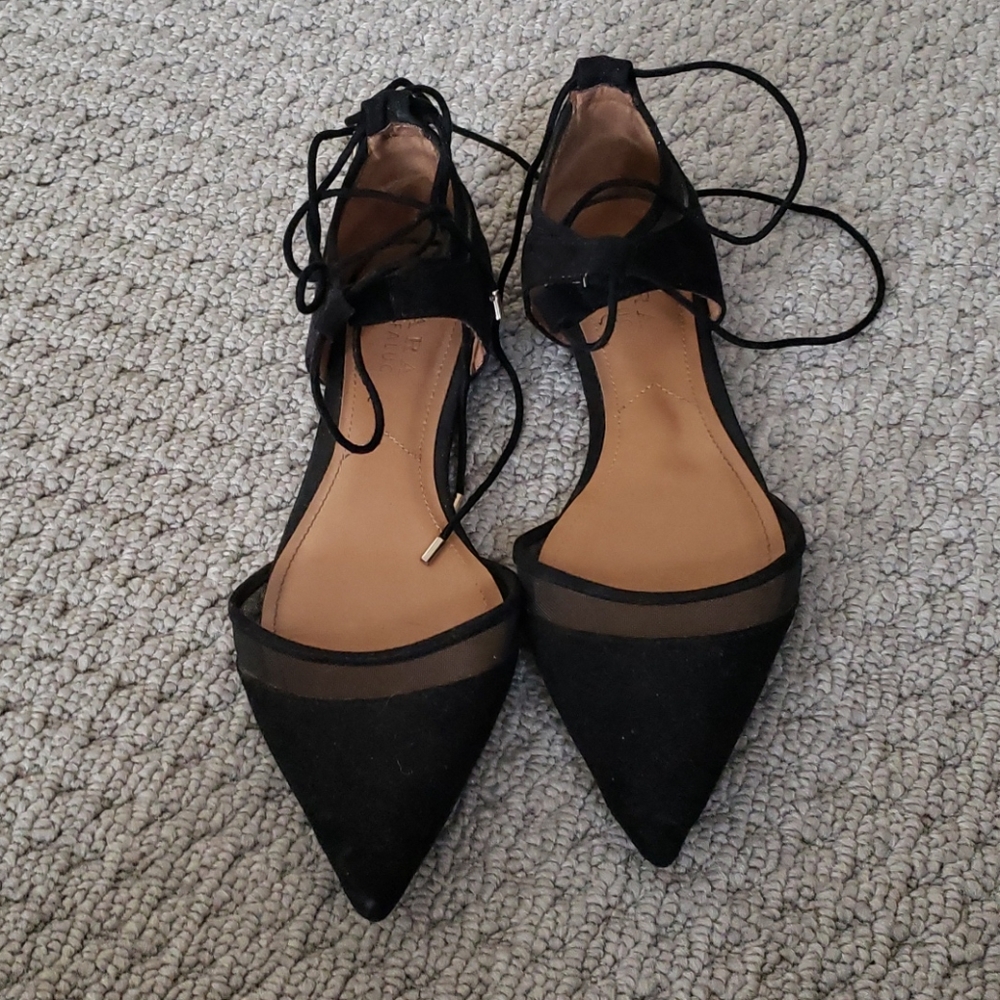 tie up flat pointy toe flats